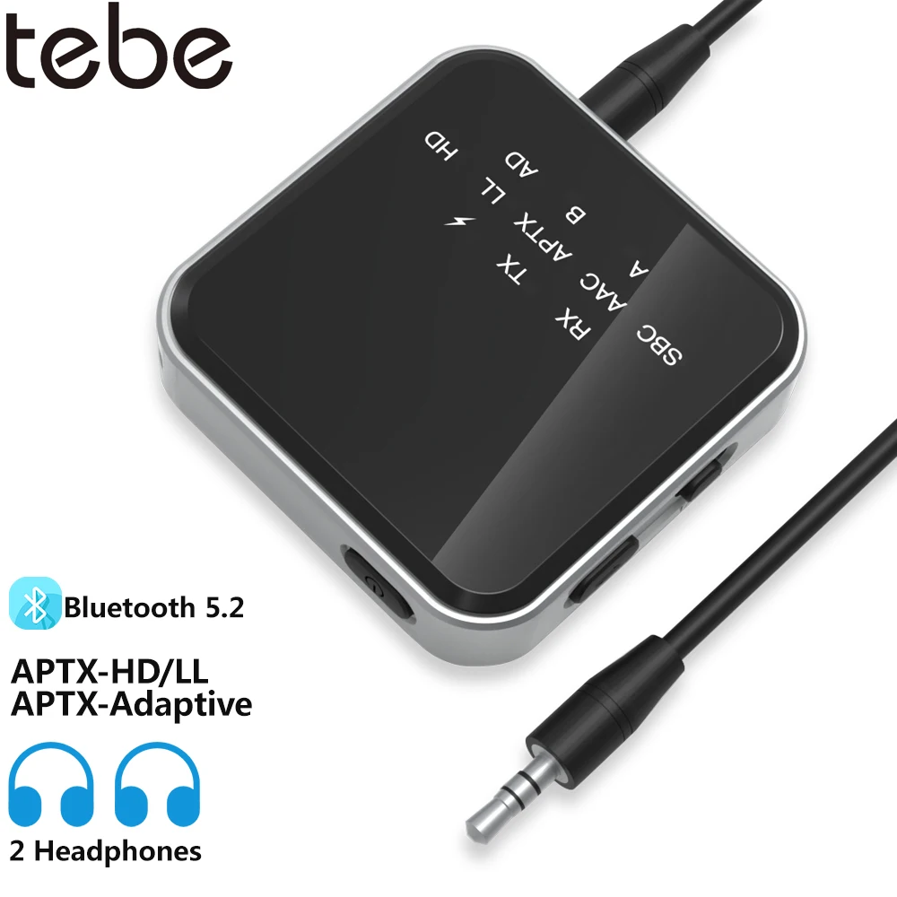 Tebe aptX-LL/HD Low Latency Bluetooth 5.2 Audio Receiver Transmitter Adapter Handsfree 3.5mm Aux Wireless Stereo Music Adapter