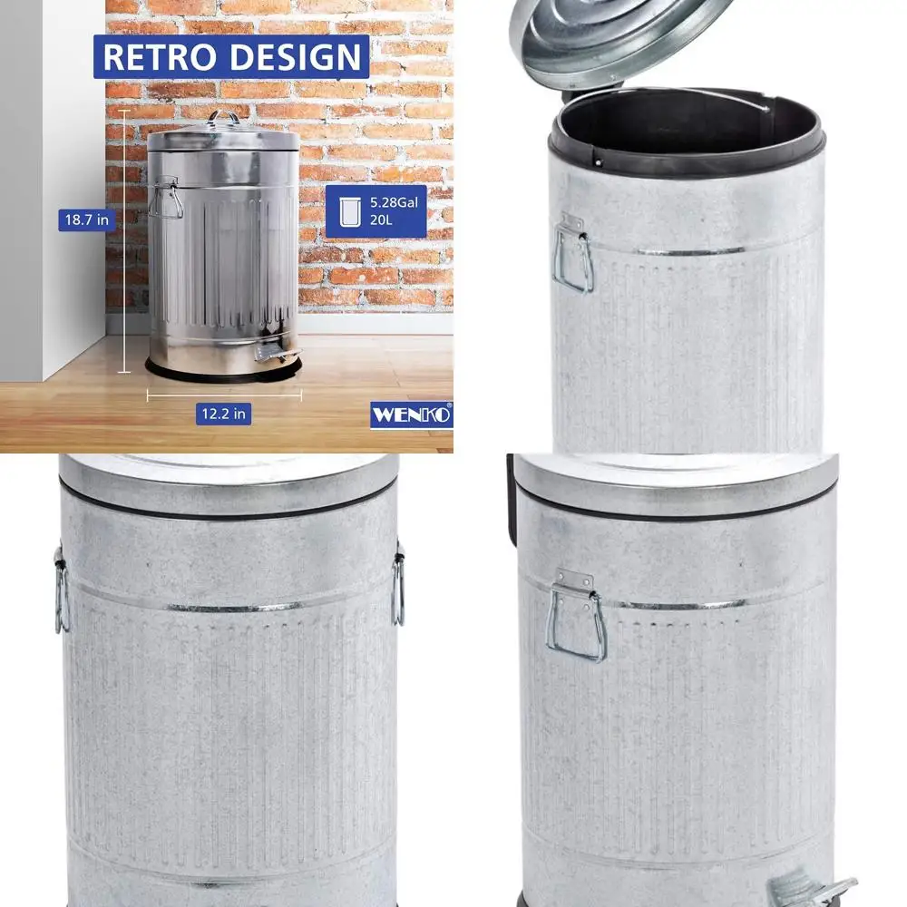 

Retro-Style 5 Gallon Pedal Trash Bin with Soft Close Lid, Ideal for Home and Office, Gray