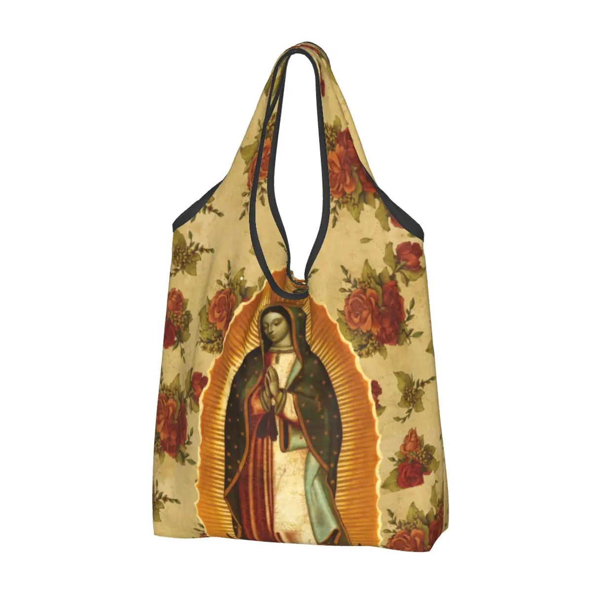 Mexican Virgin Mary Of Guadalupe Shopping Bag Women Tote Bag Portable Catholic Religious ChristianSaint Groceries Shopper Bags