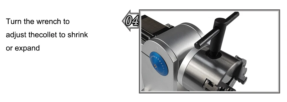 HUNST Drehachsen-3-Backen-Arbeitstischfutter D80A & Aktivierbarer Reitstock-Indexierkopf für CNC-Lasermarkier- und Graviermaschinen – Detail 5