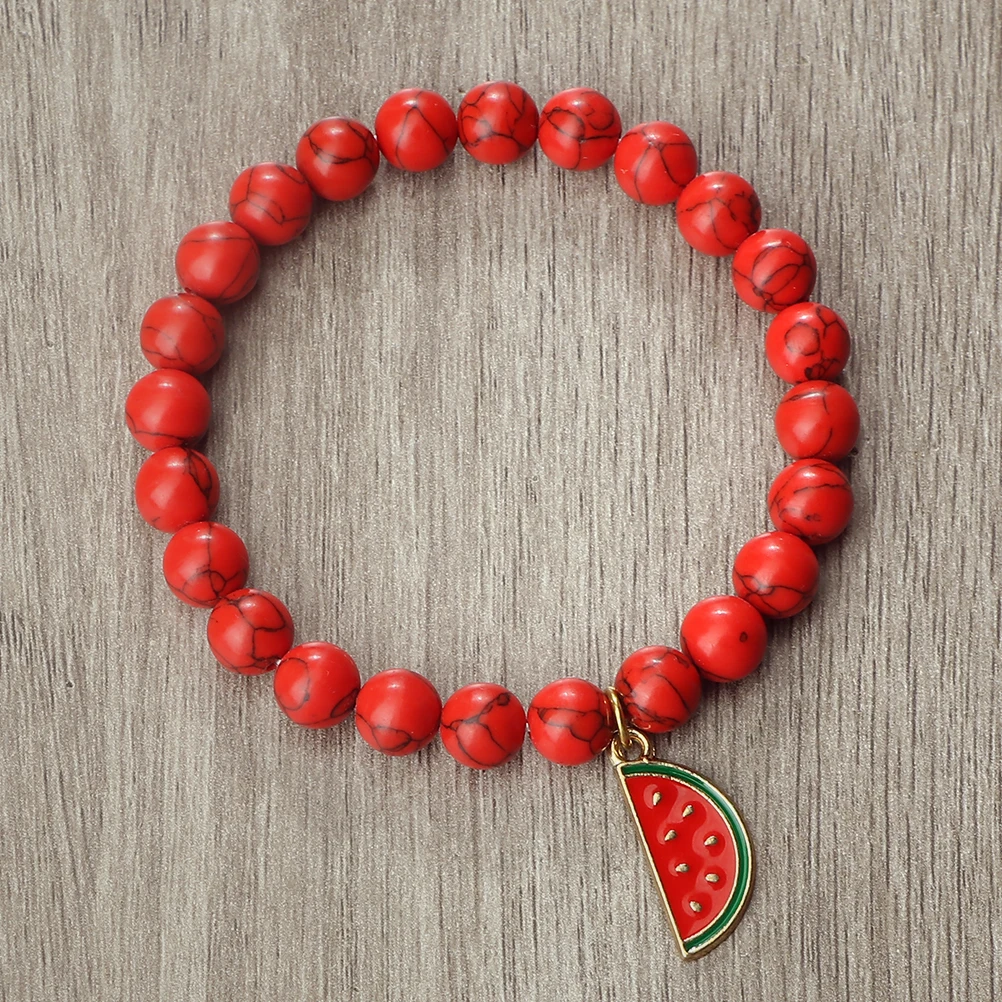 Summer Watermelon Charm Distance Elastic Bracelets Fruit Pendant Creative Handmade Bangles For Women Men Stylish Jewelrys Gifts