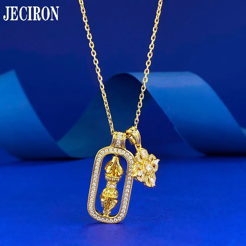 

JECIRCON New S925 Sterling Silver 18K Gold Plated Necklace Fashionable Cross Vajra Pendant High Carbon Diamond Clavicle Chain