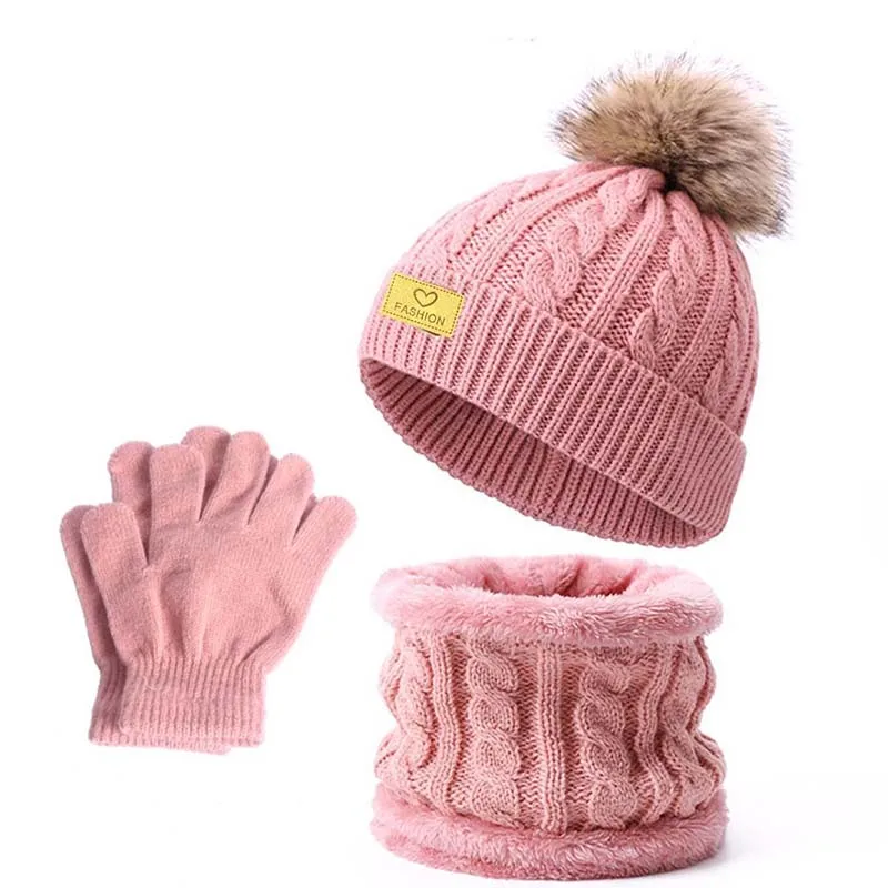 أطفال الشتاء قفازات وشاح طقم قبعات الجاكار محبوك دعوى الخريف الدافئة سميكة قبعة محبوك قبعة ثلاث قطع مجموعات للأطفال