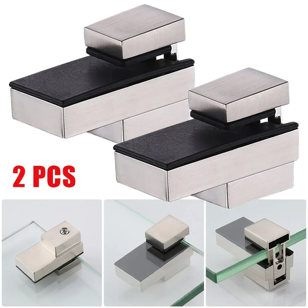 2Pcs Adjustable Glass Clamps Glass Plated Brackets Zinc Alloy Shelf Holder Support Clamp Holder Wall Mount Fixed Plate Clamp