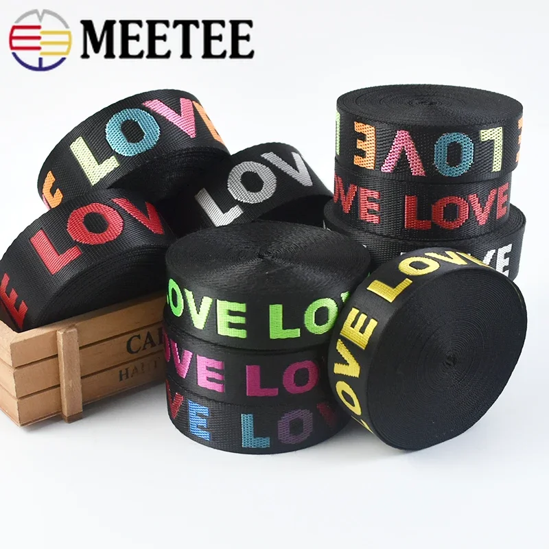 Meetee 8Yards 25/38mm Nylon Jacquard Webbing Tape LOVE Ribbon DIY Bag Shoulder Strap Band Garment Decoration Sewing Accessories