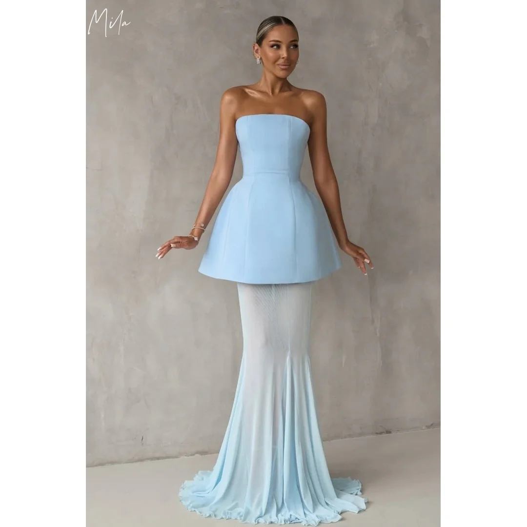 

Mila Blue Prom Dresses Mermaid Two-Piece Set Strapless Customized Formal Evening Backless Floor-Length vestidos de gala 2025