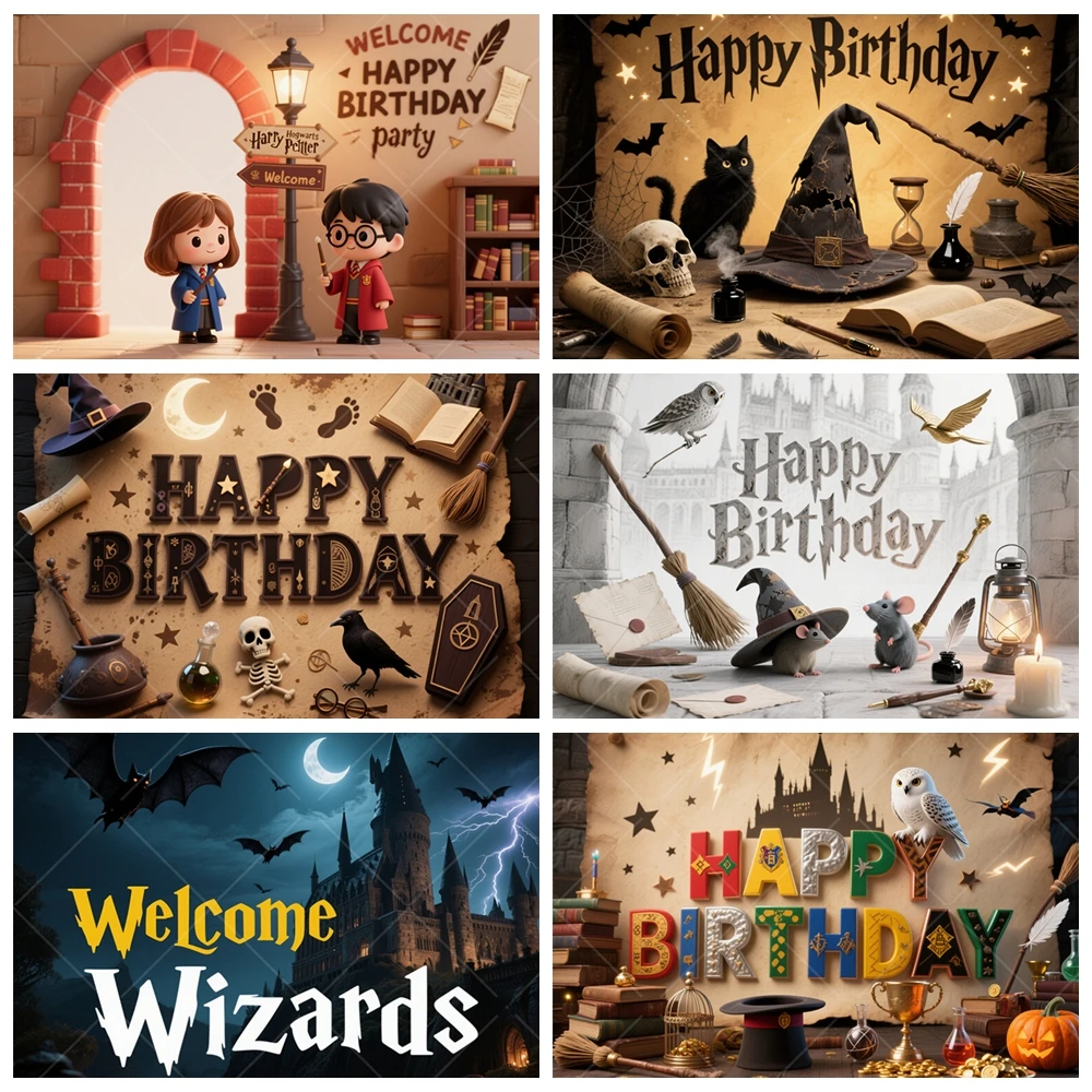 

Harry Potter Theme Wizard Background Kids Girls Birthday Party Photography Backdrop Custom Magic Academy owl Banner Vinyl Photo