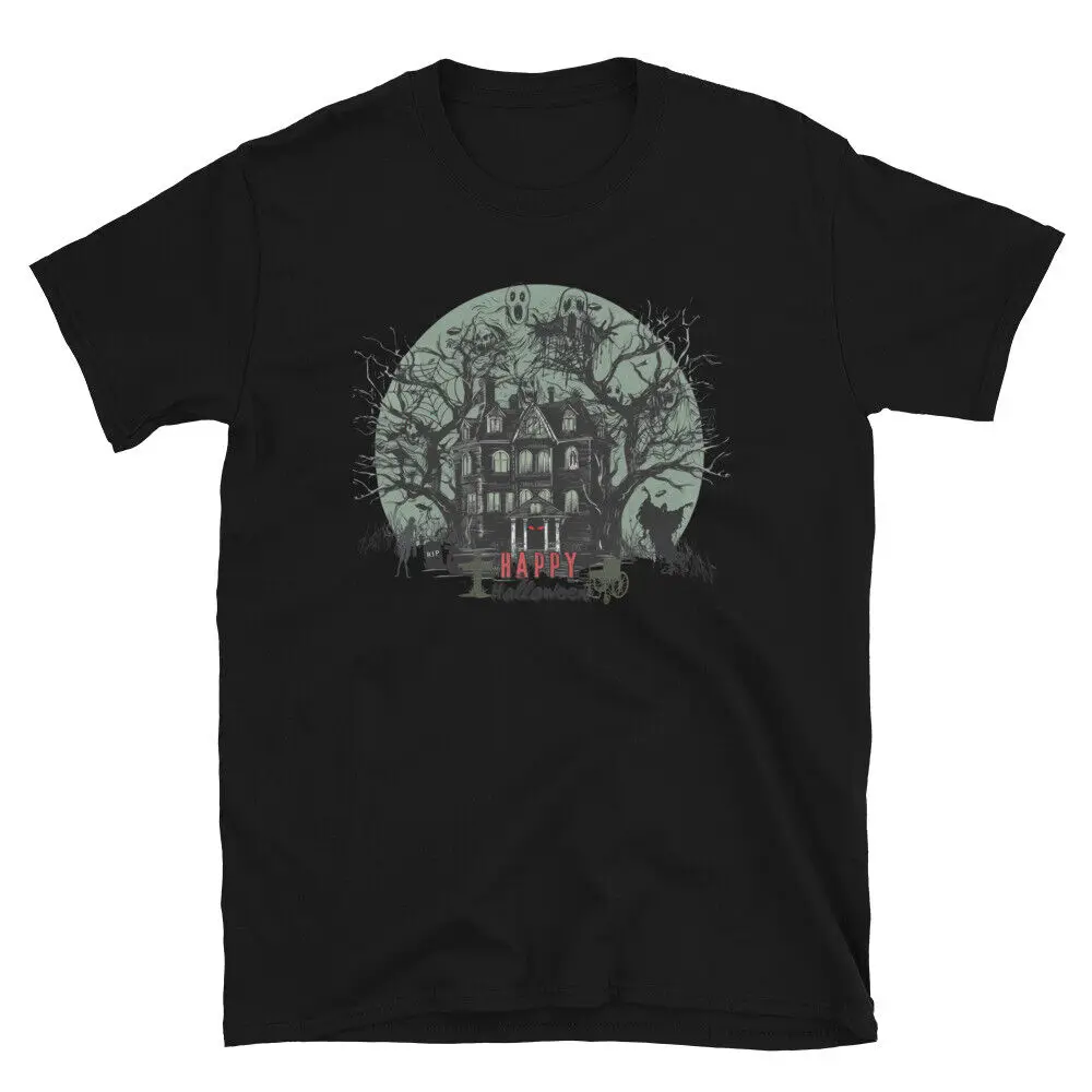 Happy Halloween haunted House Retro Short-Sleeve Unisex T-Shirt High Quality 100%Cotton Short Sleeve