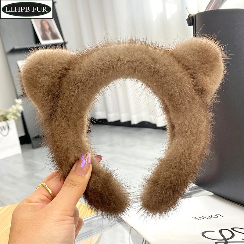 

2024 Hot Sale Women Luxury winter 100% Real Mink Fur Headbands High Quality Real Fur Hair Band Lady Fashion Hair Hoop Furry Gift