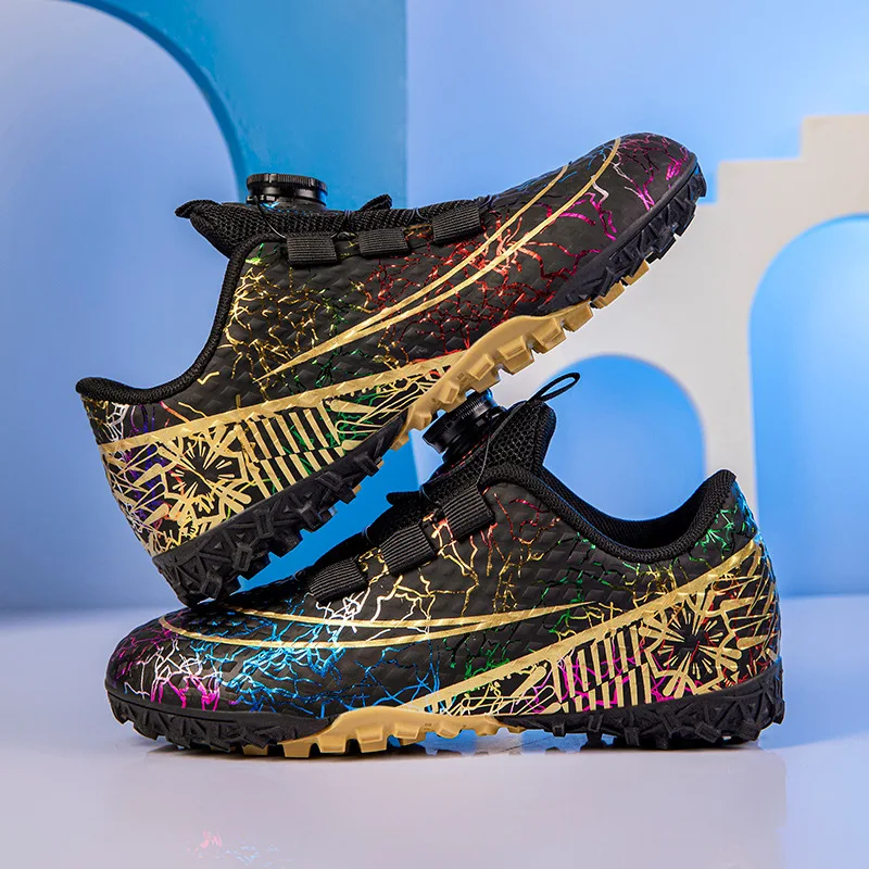 

Children Football Shoes Rotary Buckle TF Ankle Boots Non Slip Boys And Girls Five a Side Kids Soccer Indoor Training Sneakers