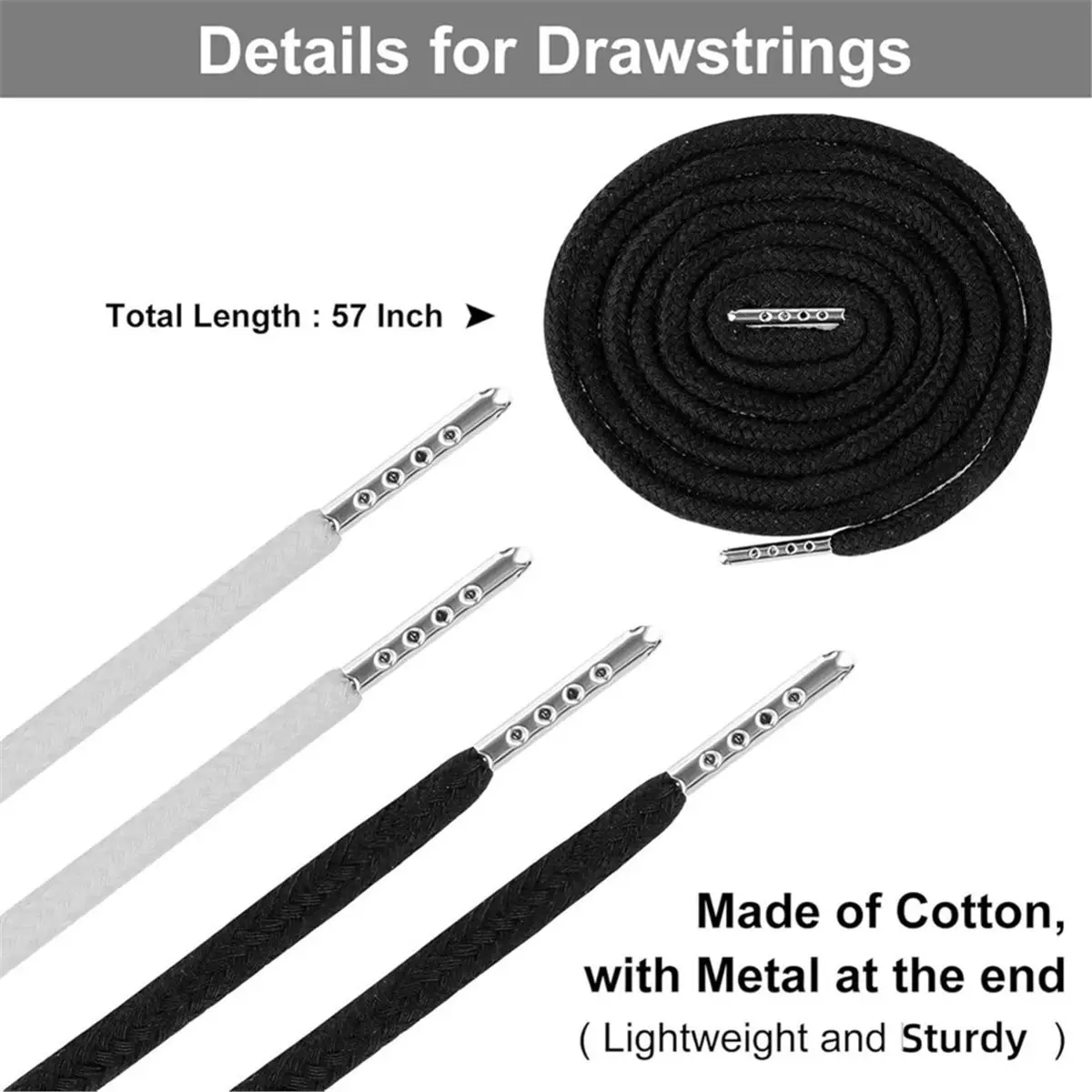 Home Tool 12PCS Drawstring Cord, 57 Inch Drawstring for Sweatpants, Drawstrings Replacement with Easy Threaders and Cord Locks