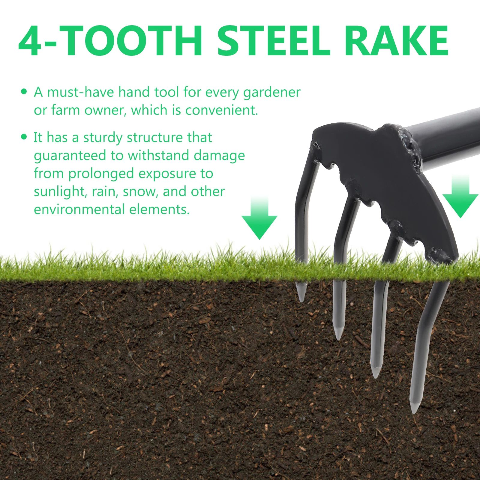 

2Pcs Four-tooth Peanut Rake Steel Garden Hand Tool Soil Loosening Manual Digging Rake Ergonomic Handle Anti-rust Farm Yard Lawn