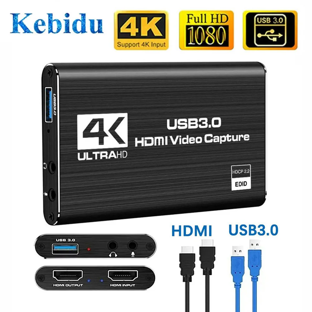 4k 1080p 60fps HDMI Video Capture Card HDTV Camera Recording Box HDMI-Compatible With USB 3.0 Live Streaming Grabber Recorder