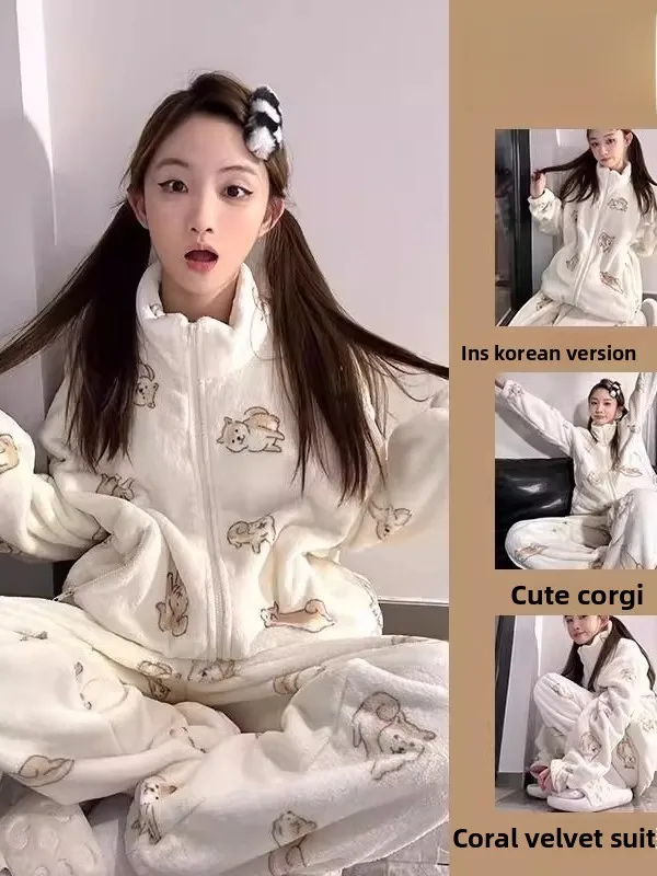 

Korean Sle plus Size Coral Fce Spwear Pants Set Warm Home Clothes for Men And Women Winter Thermal Suit Two Pieces