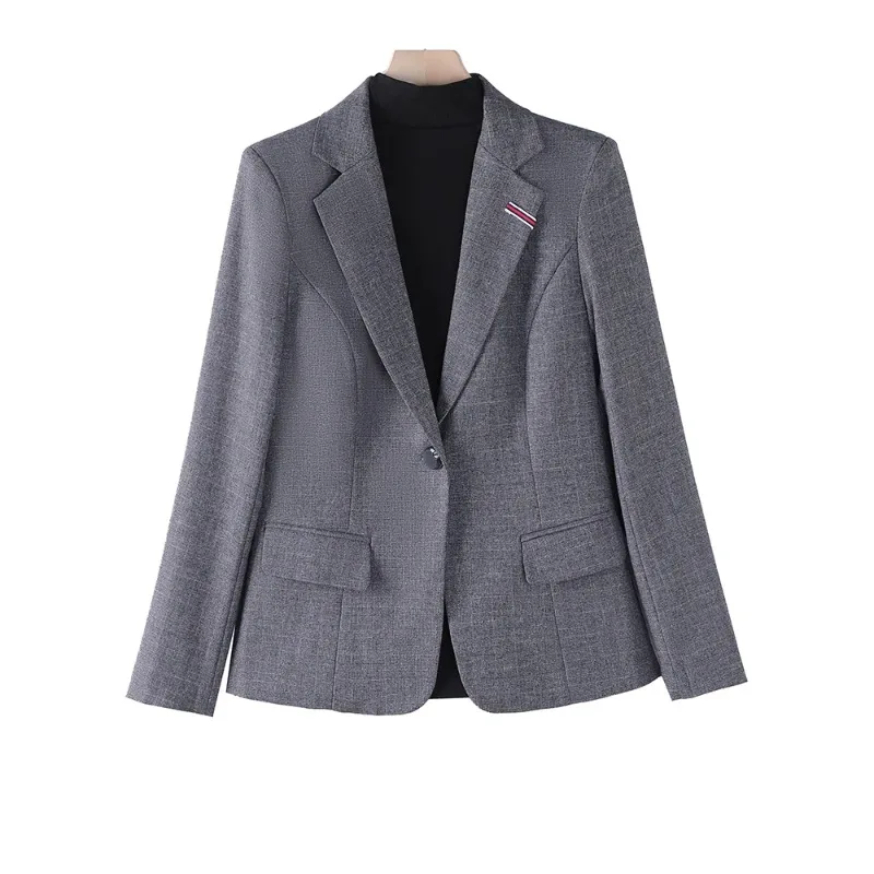 Rosa graue Frauen Anzug Blazer Langarm ein Knopf formelle Büro Damen Business Work Wear Mantel Jacke für Herbst Frühling