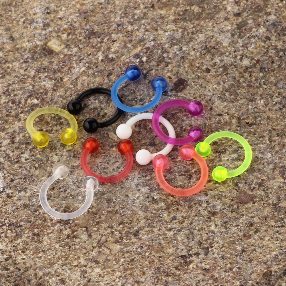 Flexible 16G 6-12mm Circular Barbell Nose Hoop Rings Earrings Piercing Lip Septum Stud 3mm Glow in the Dark Acrylic Ball 9pcs
