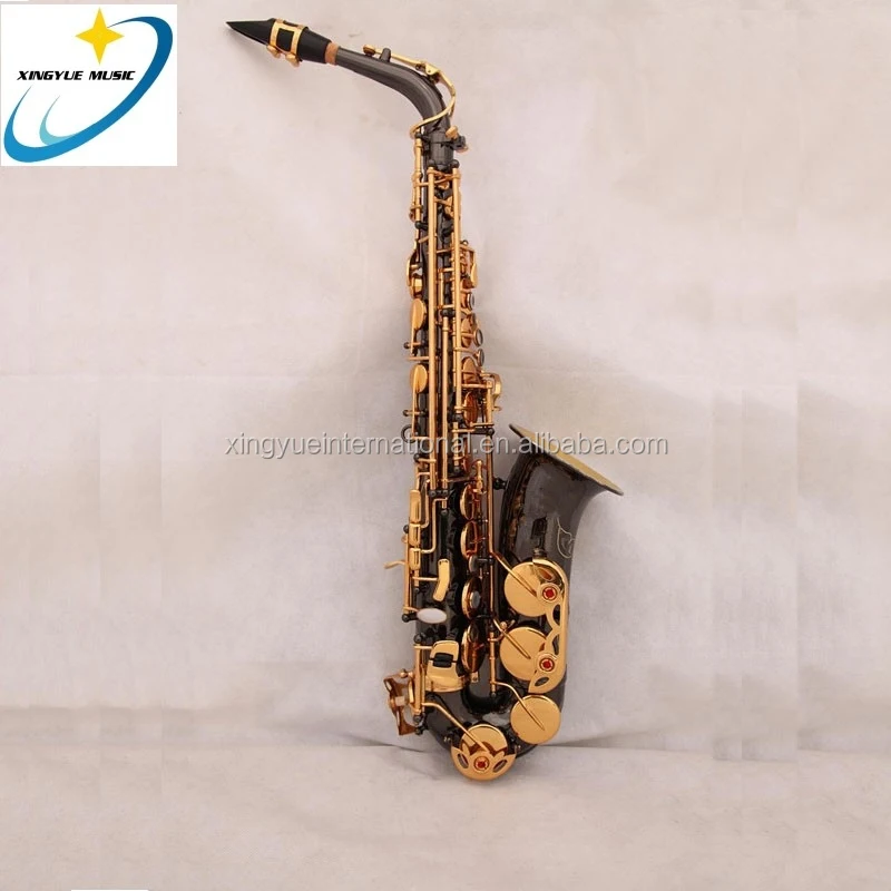Black Nickel Alto Saxophone Yellow Brass Body Gold Lacquer Keys and Bell Bakelite Mouthpiece