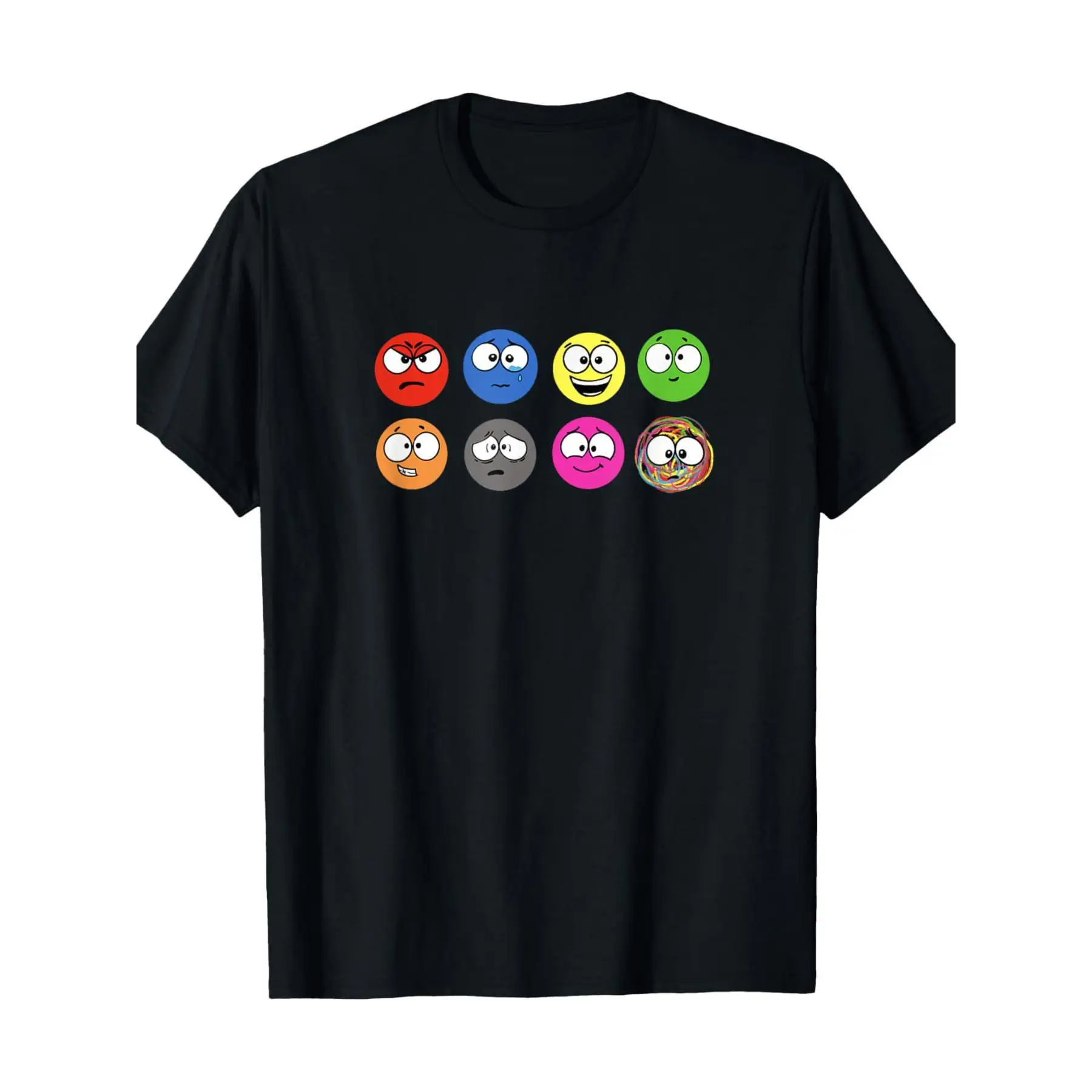 

Multi-Expression Round Cartoon T-Shirt Funny Emotions Emoticon Print Short Sleeve Humorous Unique Trendy Casual Top Unisex