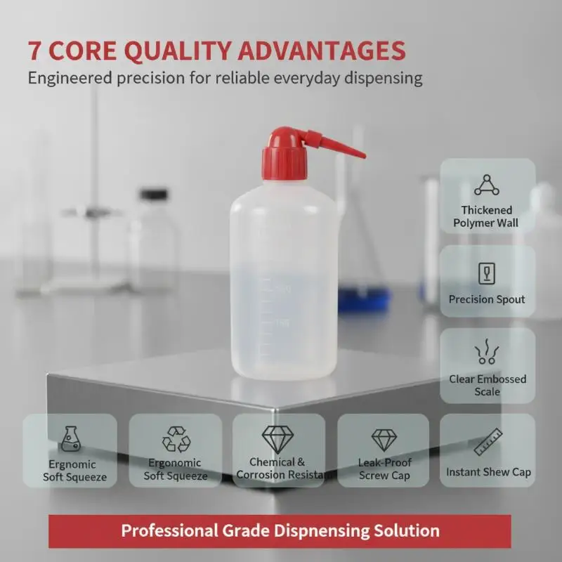 Portable Safety LDPE Squeeze Wash Bottle Red Angled Narrow Mouth Anti-spill for Tattoo Aftercare Cleaning Work