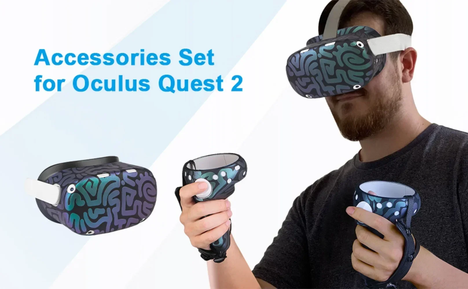 نظارات الواقع الافتراضي ثلاثية الأبعاد VR تدعم الواقع الافتراضي 360 درجة ° بانوراما شاشة كبيرة Bluelight لمجموعة غطاء سيليكون Oculus Quest 2