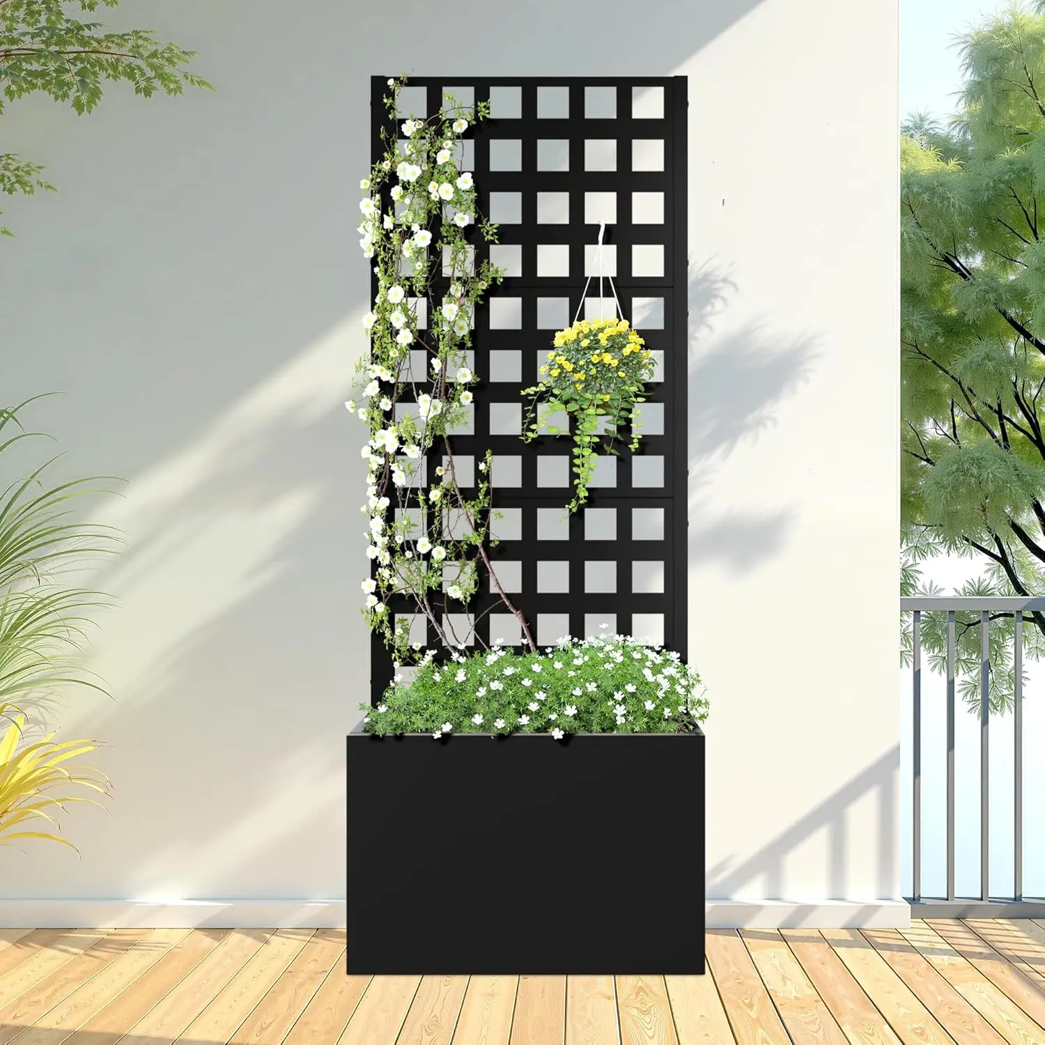 

Metal Planter Box with Trellis, Planter Trellis for Climbing Plants Vegetable Vines, Trellis with Planter Box & Privacy