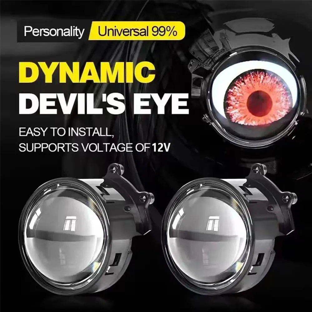 Car Devil Eye Moto Decorative Headlight Dynamic Writing Wheel Eye Demon Eye Universal Modification Headlights Auto Supplies