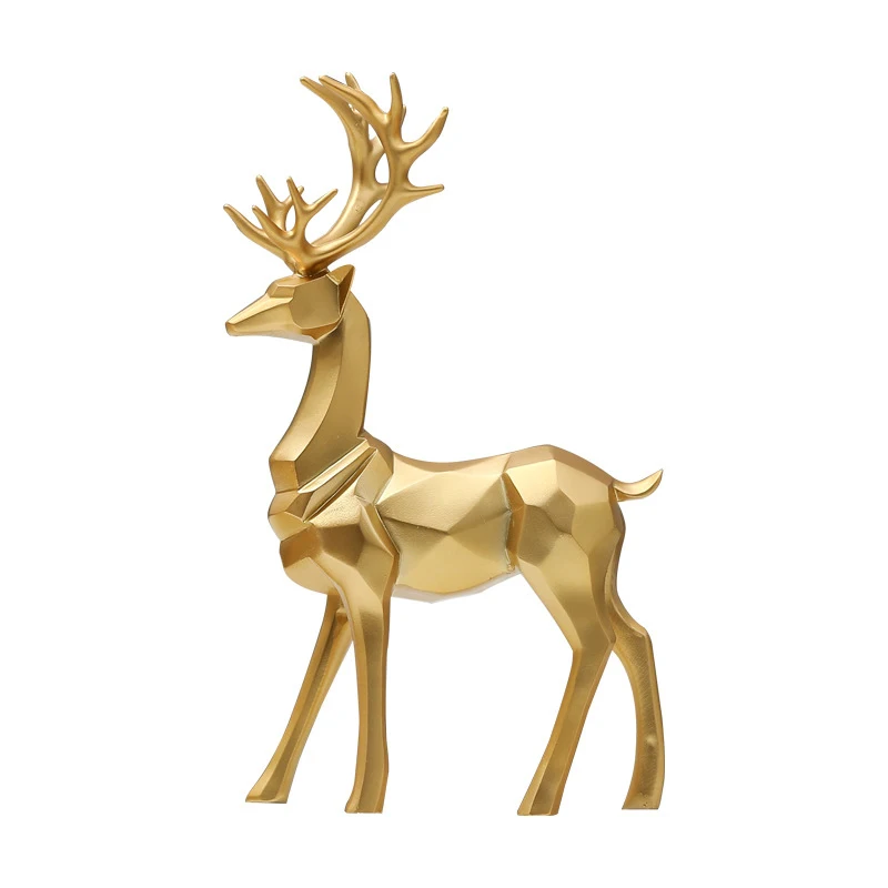 Resin Geometric Elk Sculpture Standing Gold Deer Statues Festival Reindeer Home Decor Living Room TV Cabinet Ornaments - Image 5