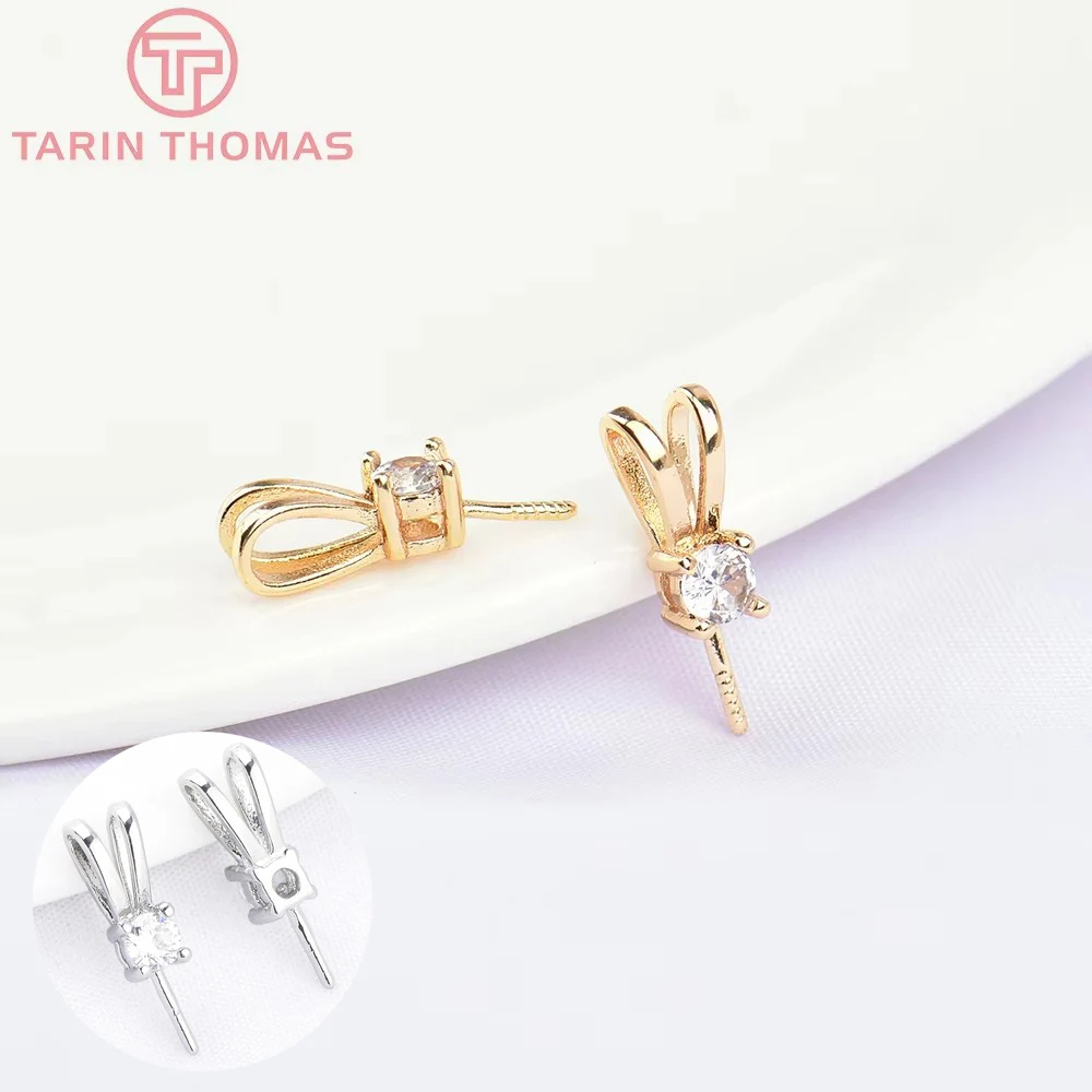(5716) 6PCS 4x13,5MM 24K Gold Farbe Messing mit Zirkon Halb Pins Kann mit Perlen Anhänger eingebettet werden Hochwertige Schmuckherstellung