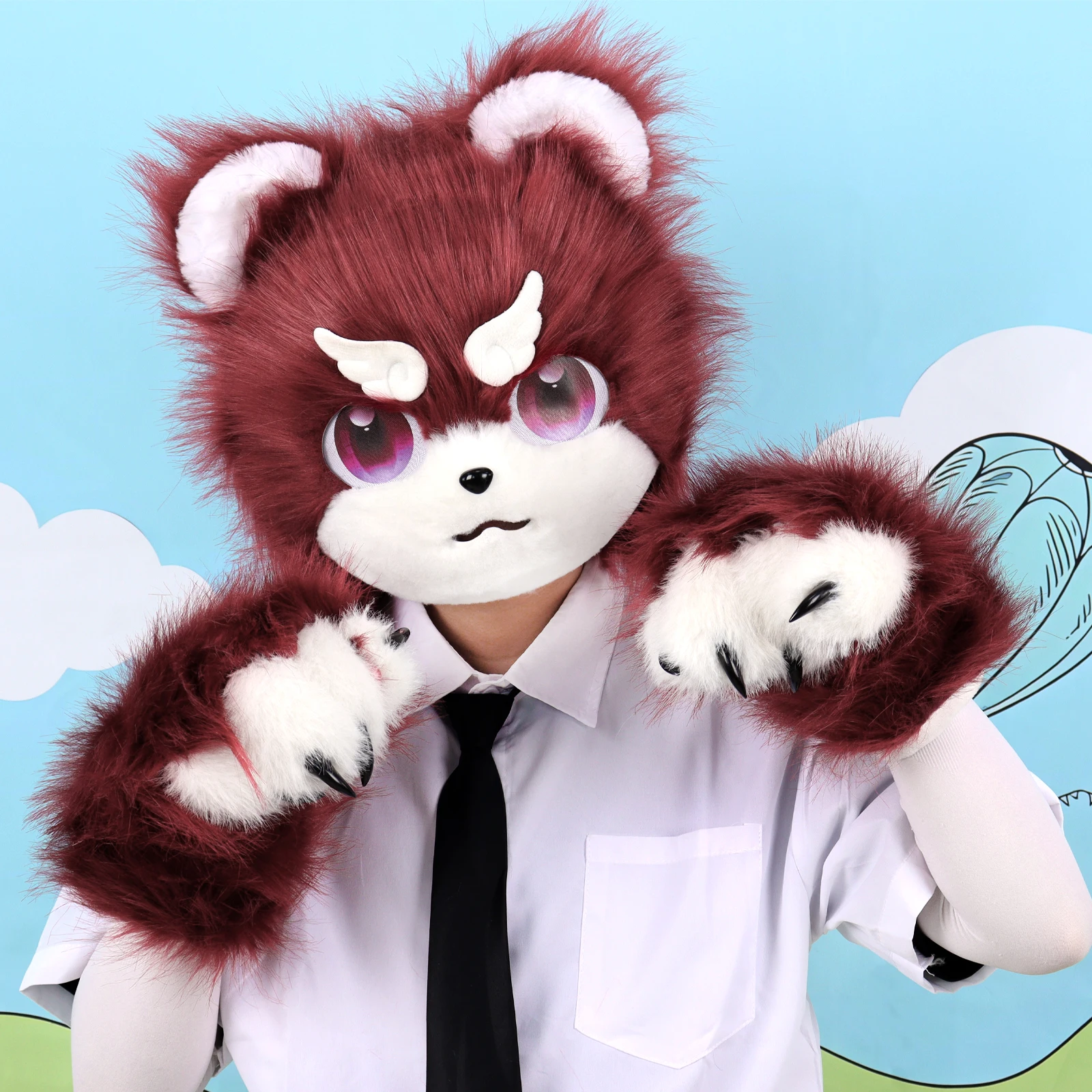 Animal Cat Dog Mask Faux Fur Plush Full Head Cute Fox Furry for Party Carnival Cosplay Costume Props