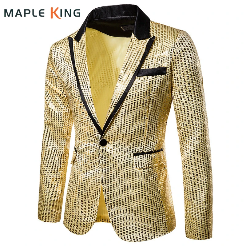 Men's Shiny Gold Sequin Blazer Luxo Masculino Nightclub Prom Wedding Party Stage Dress for Men Single Button Glitter Suit Jacket