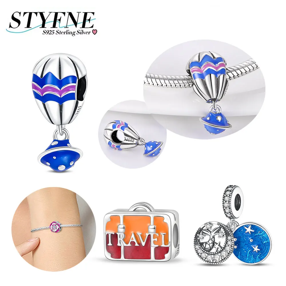 

Charms Silver 925 Blue Travel Hot Air Balloon Suitcase Beads Fit Charms Plata 925 Original Bracelet Beads Women Jewellery Making