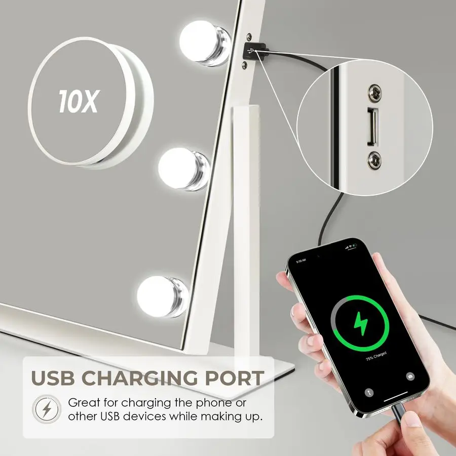 Mirror with Lights, Hollywood Lighted Makeup Mirror with 12 Dimmable LED Bulbs for Dressing Room amp Bedroom, 3 Light ModesSlim