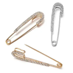 2pcs Rhinestones Safety Pin Brooches Bow Large Pins Brooch For Women Dress Gold Plated Crystals Elegant Brooche Jewelry