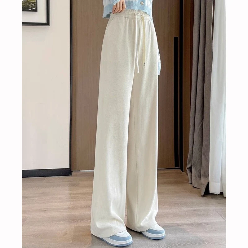 2025 Pantaloni da jogging comodi e solidi con coulisse da donna Pantaloni larghi a vita alta da donna Pantaloni casual a gamba dritta