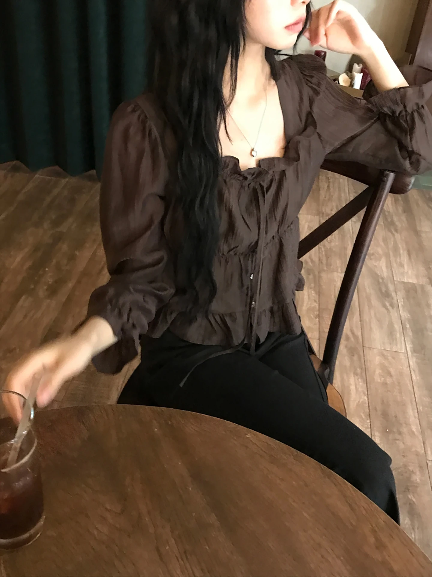 

East Gate Spring Vintage Gentle Tie Sve Long irt Ultra Beautiful Top Women Polyester Fiber Casual Sle Other Version