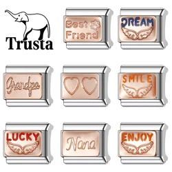 Trusta 2024 New Romantic Heart Lucky Nana Charm Italian Links 9mm Bracelet Stainless Steel for Women DIY Jewelry Wholesale N022