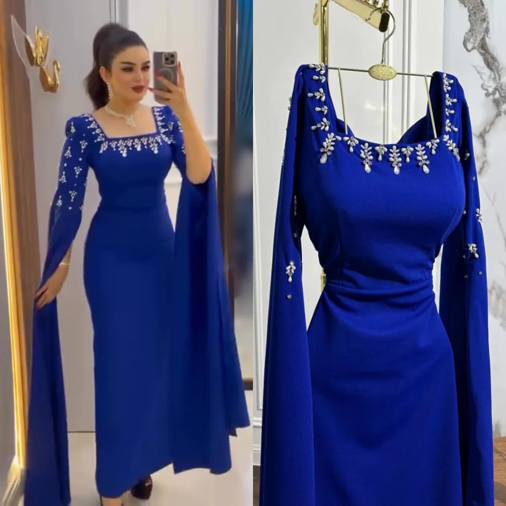 

Customized Jersey Rhinestone Square Neck A-line Midi Dresses Bespoke Occasion Classic Exquisite Sizes Available Evening