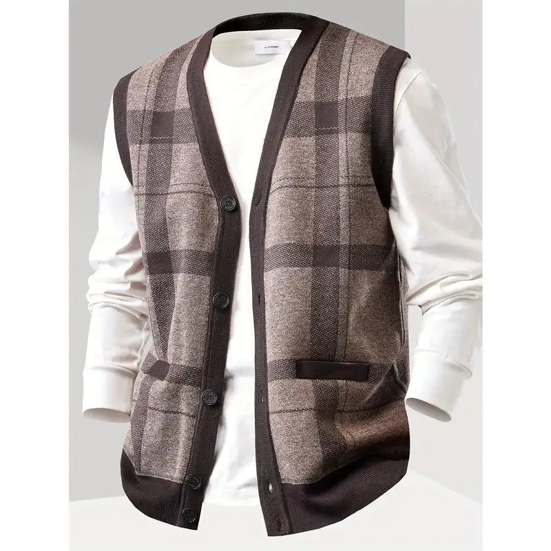 

Men's V-Neck Knitted Cardigan Vest 2026 Spring Season Fashionable Versatile Easy Care Non-Shrinkage Other Sleeve Length