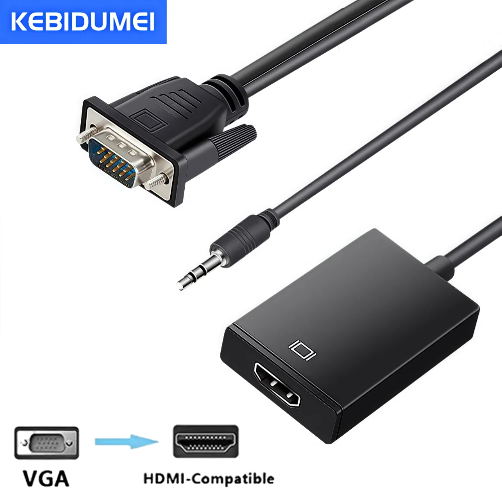 

Преобразователь VGA в HD для компьютера, ноутбука, ТВ-проектора, вход VGA, HDMI-совместимый выход, адаптер аудио-видео кабеля высокой четкости