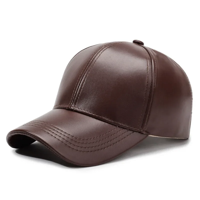 Unisex Spring Autumn Solid Baseball Cap Leather Wide Brim Custom Embroidered Hat