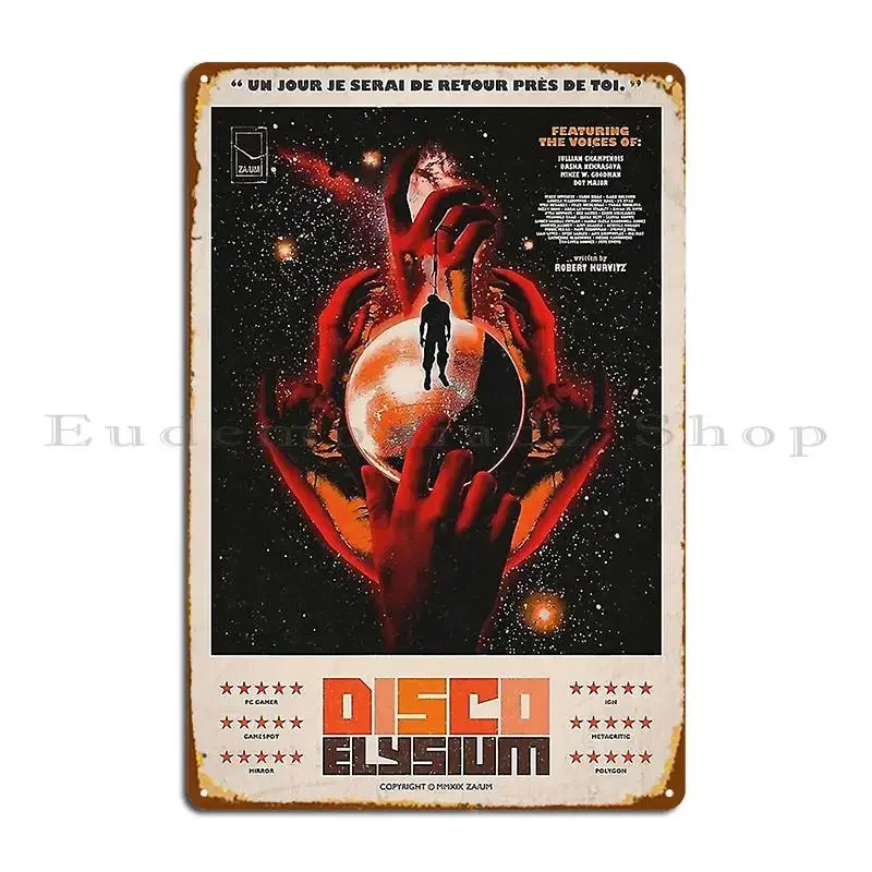 Placa de Metal Retrô com Design Divertido do Jogo Disco Elysium, Estilo Retro Wave, para Cozinha, Garagem, Sala de Estar, Pôster de Lata com Designs Engraçados