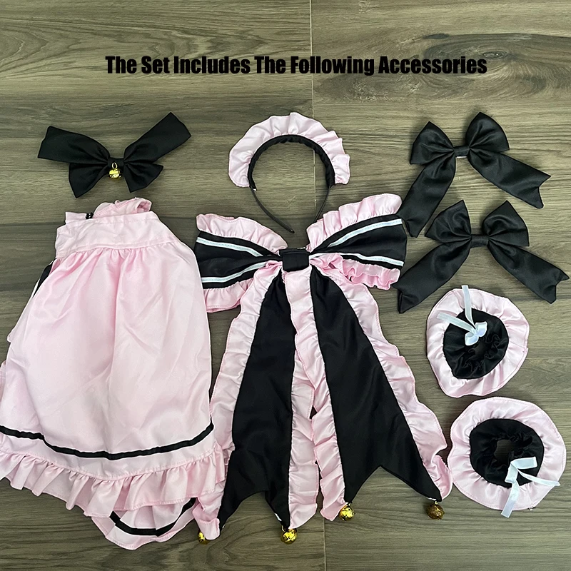 Harajuku Black And Pink Maid Outfit Kawaii Lolita Dress Femme Cos Sweet Girly Cat Bow Suit Birthday Prom Short Dresse Girl Women