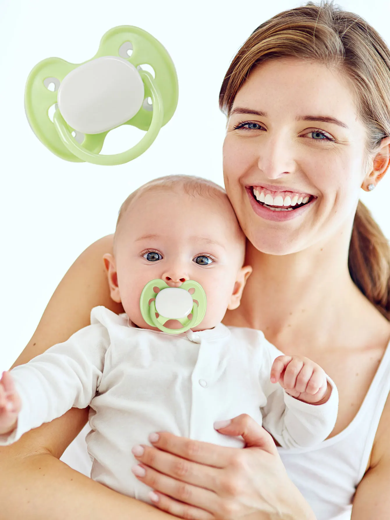 

1pc Baby Silicone Pacifier Pp Handle With Lid 100% Bpa Free Pink Green Prevent Red Mouth Soother Flat Shape Nipple