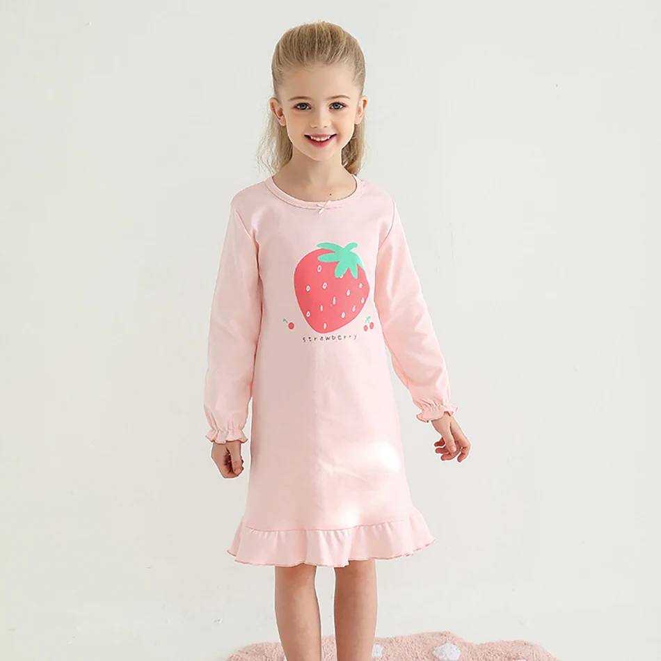 Meisjes katoenen nachtkleding jurk met lange mouwen casual kinderen prinses homewear lente en herfst kinderen comfortabele nachthemden