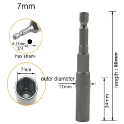 1PC 80mm Length 5.5mm-8mm Hex SocketS Sleeve Nozzles Nut Driver Set Power Nuts Driver Socket Screwdriver Set Bits Sets Tools