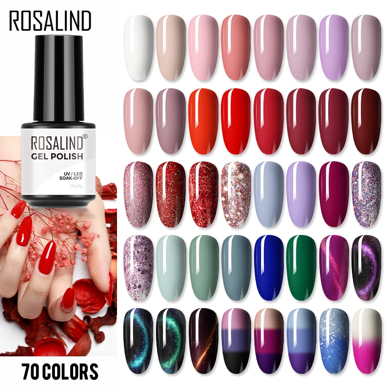 ROSALIND Gel Nail Polish Plastic Bottle 70Colors Gel Polish UV LED Soak Off Base Top Varnish Semi Permanent Vernis Nails Art