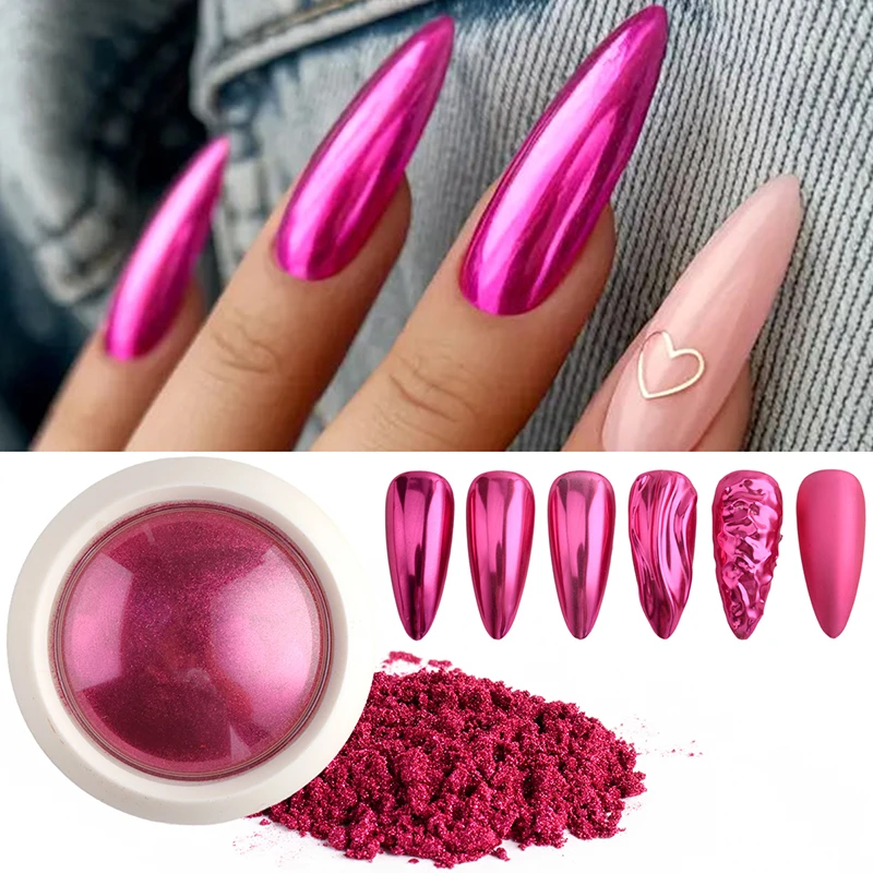 Gorgeous Pink Chrome Nail Powder Metallic Mirror Effect Glitter Rubbing Pigment Dust Bridal Wedding Valentine Nail Art Decor