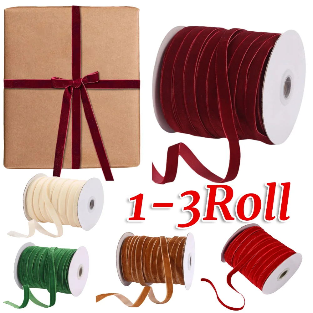 1-3Roll Christmas Dark Burgundy Velvet Ribbon Vintage Velvet Ribbon for Christmas Wreath Decoration DIY Bow Craft Gift 50 Yards