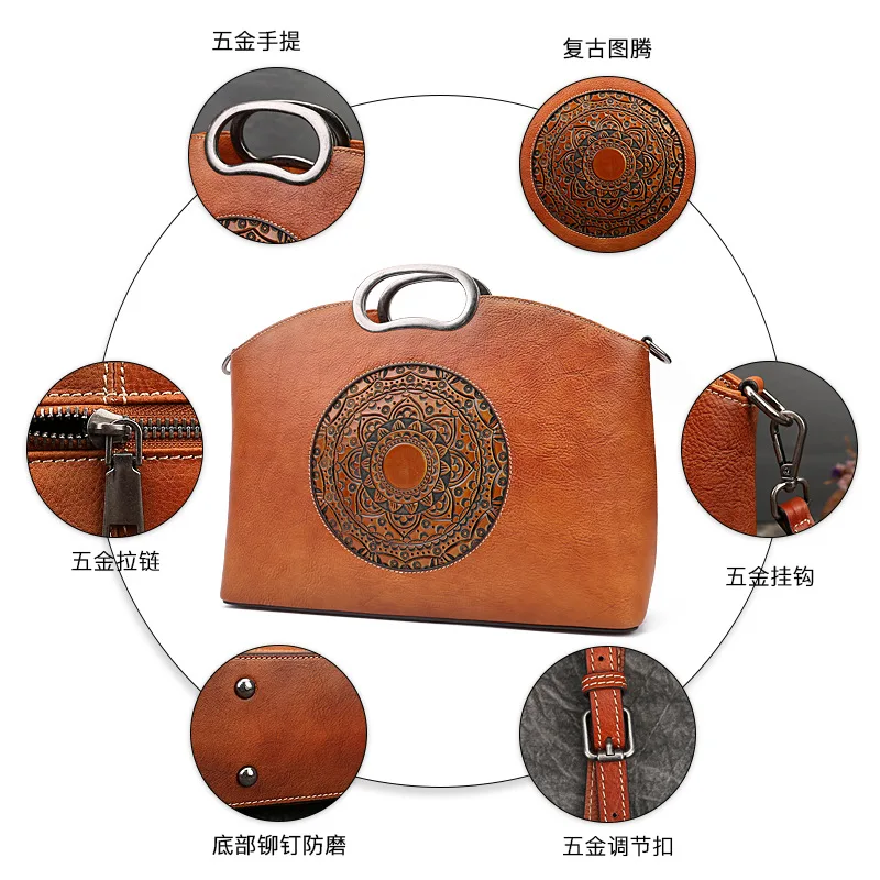 New Personality Fashion Tote Bags Embossed Totem Handmade  Women Bags Contracted Large Capacity Retro Shoulder Bag