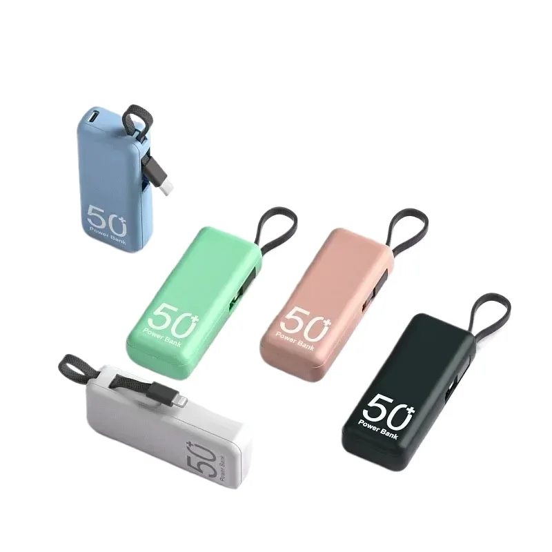 For Outdoor Emergency Power Banks Station Mini Power Bank Built-in Cable Portable Battery Pack 5000mAh